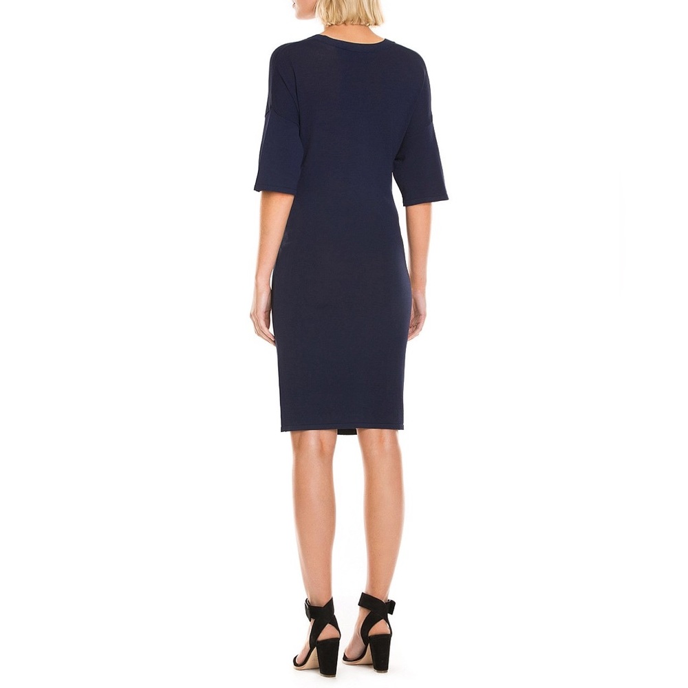 COUNTRY ROAD Navy Blue Stretch Belted Tie Front Summer Knit Casual Midi Dress - Picture 3 of 13